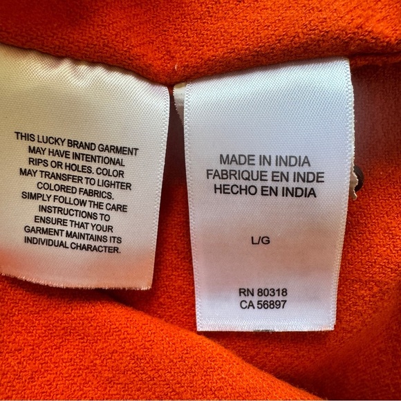 Lucky Brand Men's Top Solid Utility Cloud Soft Long Sleeve Flannel Orange Sz L - Picture 7 of 12